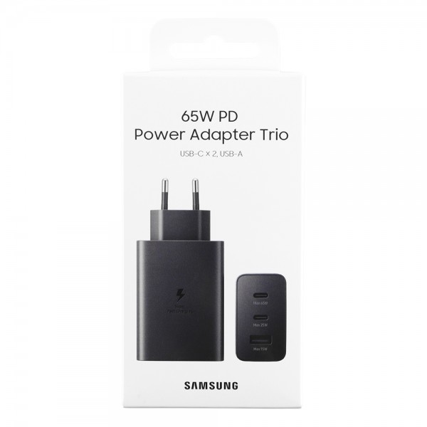 TRAVEL SAMSUNG EP-T6530NBEGEU TRIO PD 3.0 USB A 15W 5V 2A/9V 1.67A+USB C 5V 3A/9V 3A/15V 3A/20V 3.25A+USB C 65W BLACK PACKING OR