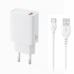 Φορτιστής Ρεύματος με Καλώδιο USB-C XO Design L159 18W 3A (1x USB-A, Λευκός)
