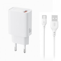 Φορτιστής Ρεύματος με Καλώδιο USB-C XO Design L159 18W 3A (1x USB-A, Λευκός)