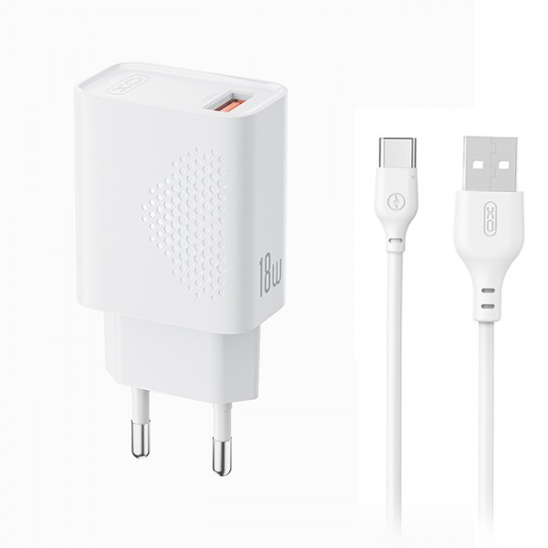 Φορτιστής Ρεύματος με Καλώδιο USB-C XO Design L159 18W 3A (1x USB-A, Λευκός)
