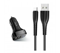 USAMS φορτιστής αυτοκινήτου C13 & καλώδιο type-C, 2x USB, 2.1A, μαύρο