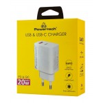 POWERTECH φορτιστής τοίχου PT-1437, USB/USB-C, 20W, GaN, λευκός
