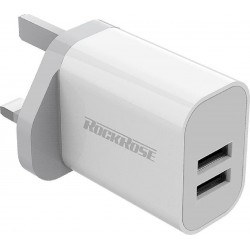 ROCKROSE φορτιστής τοίχου για πρίζα UK Casa A2, 2x USB, 2.4A 12W, λευκός