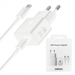 Samsung - Original Wall Charger T2510 (EP-T2510XWEGEU) - Type-C 25W, Super Fast Charging with Cable USB-C - White (Blister Packing)