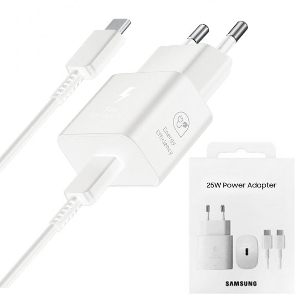 Samsung - Original Wall Charger T2510 (EP-T2510XWEGEU) - Type-C 25W, Super Fast Charging with Cable USB-C - White (Blister Packing)