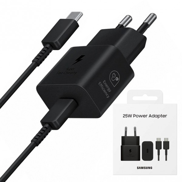 Samsung - Original Wall Charger T2510 (EP-T2510XWEGEU) - Type-C 25W, Super Fast Charging with Cable USB-C - Black (Blister Packing)