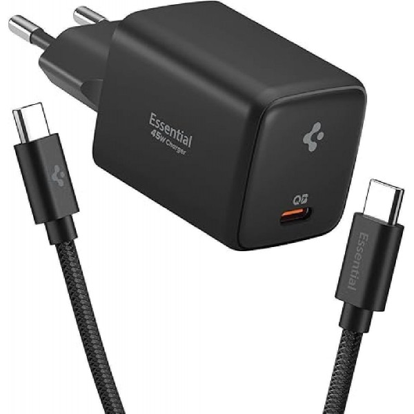 Spigen Φορτιστής EE451EU-GAN με Θύρα USB-C και Καλώδιο USB-C - USB-C 45W Power Delivery Μαύρος Spigen Φορτιστής EE451EU-GAN με Θύρα USB-C και Καλώδιο USB-C - USB-C 45W Power Delivery Μαύρος