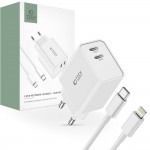 Tech-Protect Φορτιστής με 2 Θύρες USB-C και Καλώδιο Lightning 35W Power Delivery Λευκός C35W