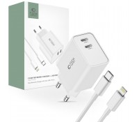 Tech-Protect Φορτιστής με 2 Θύρες USB-C και Καλώδιο Lightning 35W Power Delivery Λευκός C35W