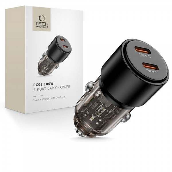 TECH-PROTECT CC403 100W 2-Port Car Charger, Διπλός Φορτιστής Αυτοκινήτου 2 Type-C - Black TECH-PROTECT CC403 100W 2-Port Car Charger, Διπλός Φορτιστής Αυτοκινήτου 2 Type-C - Black