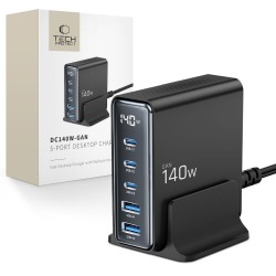 Tech-Protect Βάση Φόρτισης GaN με 2 Θύρες USB-A και 3 Θύρες USB-C 140W Power Delivery / Quick Charge 3.0 σε Μαύρο χρώμα (PD140W/QC3.0)