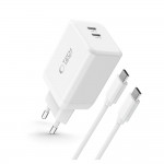 Tech-Protect Φορτιστής, με 2 Θύρες Type C και 1 Καλώδιο Type C 45W Power Delivery Λευκός NC45W-GAN