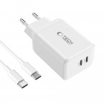 Tech-Protect Φορτιστής, με 2 Θύρες Type C και 1 Καλώδιο Type C 45W Power Delivery Λευκός NC45W-GAN