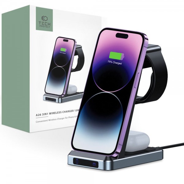 TECH-PROTECT A26 3in1 15W Wireless Charger Ασύρματος Φορτιστής, Μαύρος, only for Apple Series