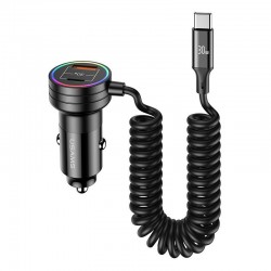 USAMS US-CC167 Φορτιστής Αυτοκινήτου 60W με Καλώδιο USB-C και Φωτισμό LED