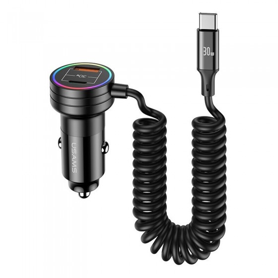 USAMS US-CC167 Φορτιστής Αυτοκινήτου 60W με Καλώδιο USB-C και Φωτισμό LED