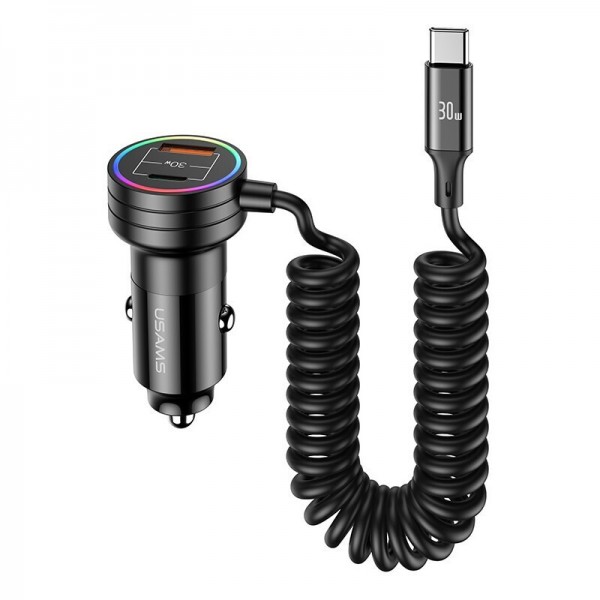 USAMS US-CC167 Φορτιστής Αυτοκινήτου 60W με Καλώδιο USB-C και Φωτισμό LED
