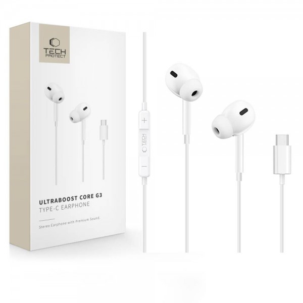Tech-Protect UltraBoost Type-C Earphone Core G3 – Ενσύρματα Ακουστικά USB-C, Λευκά Tech-Protect UltraBoost Type-C Earphone Core G3 – Ενσύρματα Ακουστικά USB-C, Λευκά