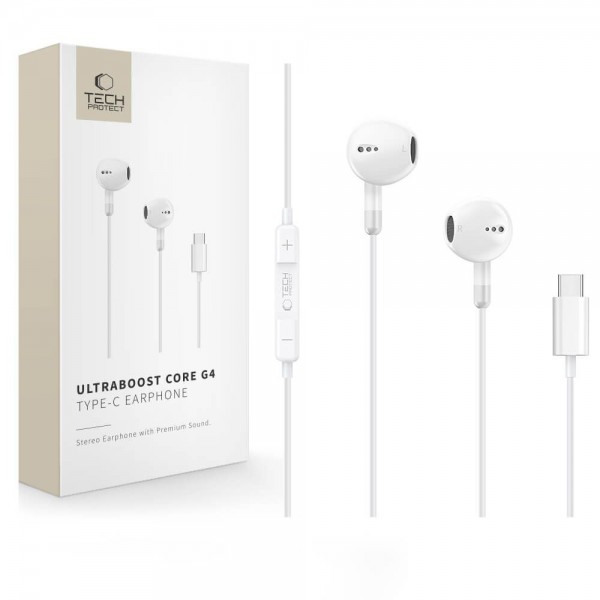 Tech-Protect UltraBoost Core G4 Type-C – Ενσύρματα Ακουστικά με USB-C – Λευκά Tech-Protect UltraBoost Core G4 Type-C – Ενσύρματα Ακουστικά με USB-C – Λευκά