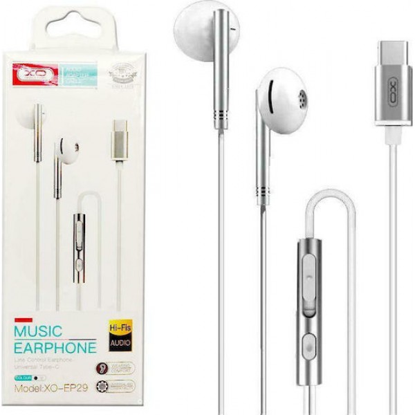 XO EP29 Ενσύρματα Ακουστικά με USB-C και Μικρόφωνο Ασημί