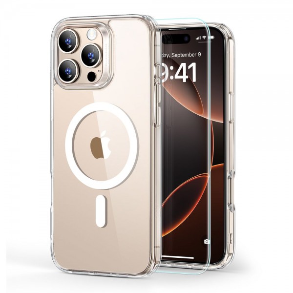 ESR Classic Hybrid HaloLock MagSafe Hybrid Back Cover Διάφανο /  Άσπρο, Σετ με Tempered Glass για iPhone 16 Pro 