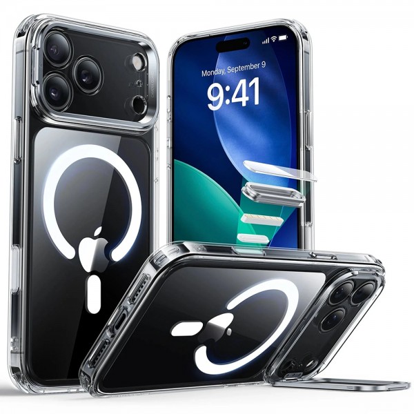 ESR - Classic Hybrid HaloLock Kickstand - iPhone 17 Pro Max - Clear ESR - Classic Hybrid HaloLock Kickstand - iPhone 17 Pro Max - Clear
