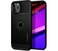 Spigen Rugged Armor Back Cover Σιλικόνης Μαύρο για iPhone 12/12 Pro