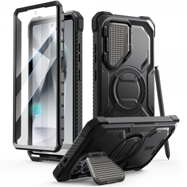 Supcase IBLSN Armorbox MAG MagSafe 360 Full Cover θήκη, Ανθεκτικό Μαύρο  Σετ με Τζαμάκι και με Kickstand για Samsung Galaxy S25 Ultra