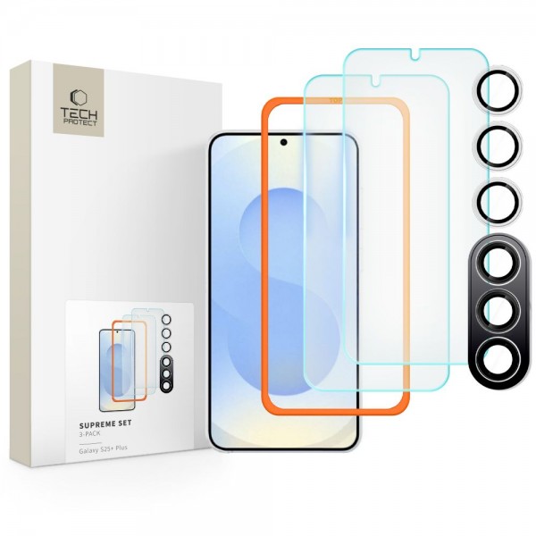 Tech-Protect Supreme Set Tempered Glass 2τμχ, Clear, και 1 Προστατευτικό Camring για Samsung Galaxy S25 Plus