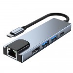 Tech-Protect V3-HUB USB 3.0 Hub 5 Θυρών με σύνδεση USB-C & Θύρα Φόρτισης Γκρι