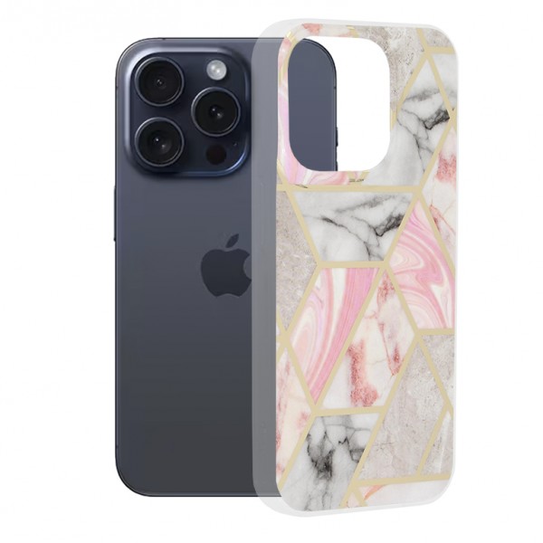 Techsuit Marble Series Back Cover Πλαστικό / Σιλικόνης για το iPhone 15 Pro, Pink Hex Techsuit Marble Series Back Cover Πλαστικό / Σιλικόνης για το iPhone 15 Pro, Pink Hex