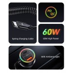 USAMS US-CC167 Φορτιστής Αυτοκινήτου 60W με Καλώδιο USB-C και Φωτισμό LED