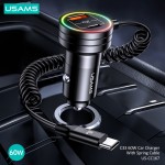 USAMS US-CC167 Φορτιστής Αυτοκινήτου 60W με Καλώδιο USB-C και Φωτισμό LED