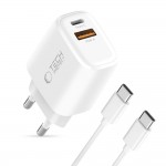 Tech-Protect Φορτιστής GaN με Θύρα USB-A και Θύρα USB-C και Καλώδιο USB-C - USB-C 45W Power Delivery / Quick Charge 3.0 Λευκός NCA45W
