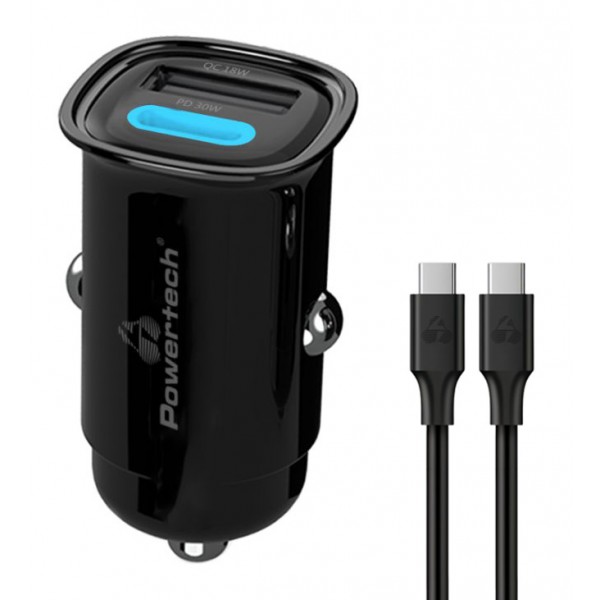 POWERTECH Φορτιστής Αυτοκινήτου PT-1229 με Καλώδιο USB/USB-C 30W Μαύρος