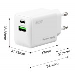 POWERTECH PT-1551 Φορτιστής Τοίχου GaN 45W με USB-A & USB-C, Ταχεία Φόρτιση PD/QC και AVS, Λευκός POWERTECH PT-1551 Φορτιστής Τοίχου GaN 45W με USB-A & USB-C, Ταχεία Φόρτιση PD/QC και AVS, Λευκός