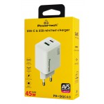 POWERTECH PT-1551 Φορτιστής Τοίχου GaN 45W με USB-A & USB-C, Ταχεία Φόρτιση PD/QC και AVS, Λευκός POWERTECH PT-1551 Φορτιστής Τοίχου GaN 45W με USB-A & USB-C, Ταχεία Φόρτιση PD/QC και AVS, Λευκός