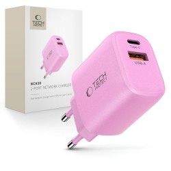 Tech-Protect NCA30 Διπλός Φορτιστής Τοίχου PD 30W / QC3.0 Ροζ