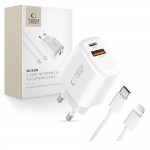 Tech-Protect Φορτιστής GaN με Θύρα USB-A και Θύρα USB-C και Καλώδιο USB-C - Lightning 45W Power Delivery / Quick Charge 3.0 Λευκός NC45W