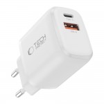 Tech-Protect Φορτιστής Χωρίς Καλώδιο GaN με Θύρα USB-A και Θύρα USB-C 45W Power Delivery / Quick Charge 3.0 Λευκός NCA45W
