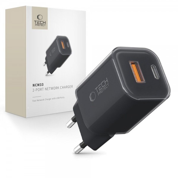 Tech-Protect NCM33W Φορτιστής Δικτύου 33W με 2 Θύρες USB-C & USB-A (Μαύρος) Tech-Protect NCM33W Φορτιστής Δικτύου 33W με 2 Θύρες USB-C & USB-A (Μαύρος)
