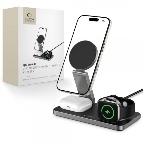 Tech-Protect QI15W-A47 3-σε-1 Μαγνητικός Ασύρματος Φορτιστής MagSafe 15W - Μαύρο