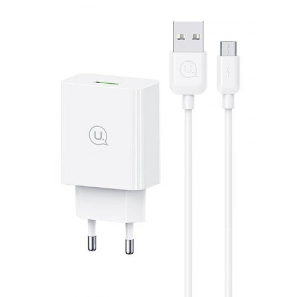 Usams Φορτιστής με Θύρα USB-A και Καλώδιο micro USB 18W Λευκός SCXLTZ01