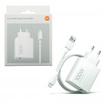 XIAOMI BHR095VEU Travel GaN Φορτιστής USB-A 100W με Καλώδιο USB-A σε USB-C 3A – Λευκό