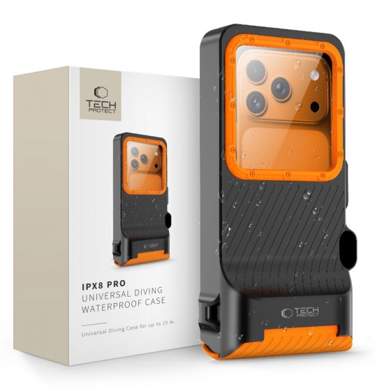 Αδιάβροχη Θήκη Tech-Protect IPX8 Pro Universal Diving Waterproof Case (Μαύρο/Πορτοκαλί)