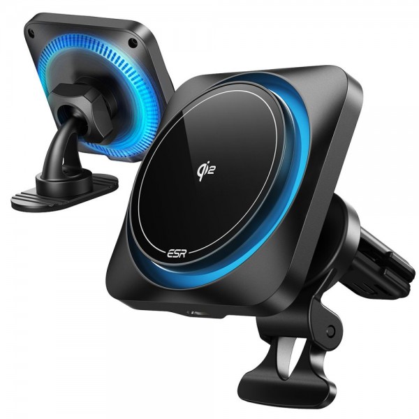 ESR Halolock Cryoboost Magnetic MagSafe Car Mount Phone Charger for Dashboard and Air Vent - QI2 15W Frosted Onyx