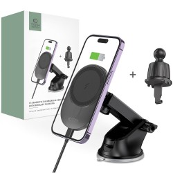 Tech- Protect® MM15W-V1 Βάση Κινητού Αυτοκινήτου για το Ταμπλό και τον Αεραγωγό με Φόρτιση MagSafe 15W- Black