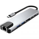 Tech-Protect HB02 HUB Adapter 6 σε 1 USB-C, USB2.0, USB3.0, HDMI 4K, RJ45, PD100W - Space Grey