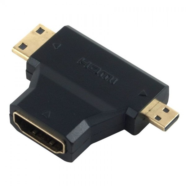 Adapter HDMI 19pin θηλυκό σε Mini HDMI αρσενικό & Micro HDMI αρσενικό, Powertech