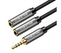 CABLETIME καλώδιο ήχου 3.5mm σε 2x 3.5mm CT-P12G4P, 4-pole, 20cm, μαύρο